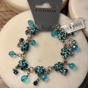 (#26) Pilgrim Turquoise and Silver Charm Bracelet